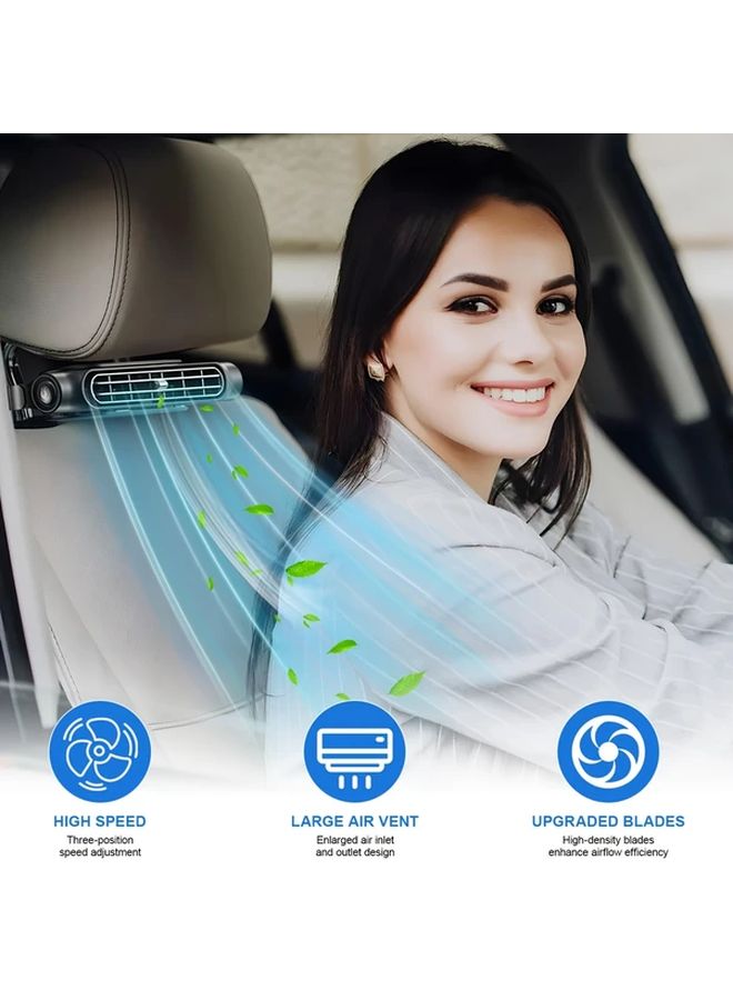 White USB Car Seat Fan Adjustable Airflow 3 Speeds No Leaf Design Easy Installation - Image 3