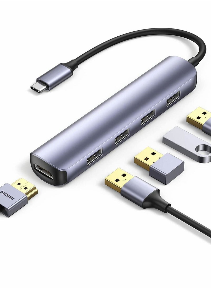 Y&D 5 in 1 USB C Hub Multiports Type Dock to HDMI Adapter USB-C Docking Station with 4K HDMI, 4 3.0 Ports Compatible for MacBook Pro, Air 2019/2018/2017, 12'' MacBook, iPad XPS 13  - Image 1