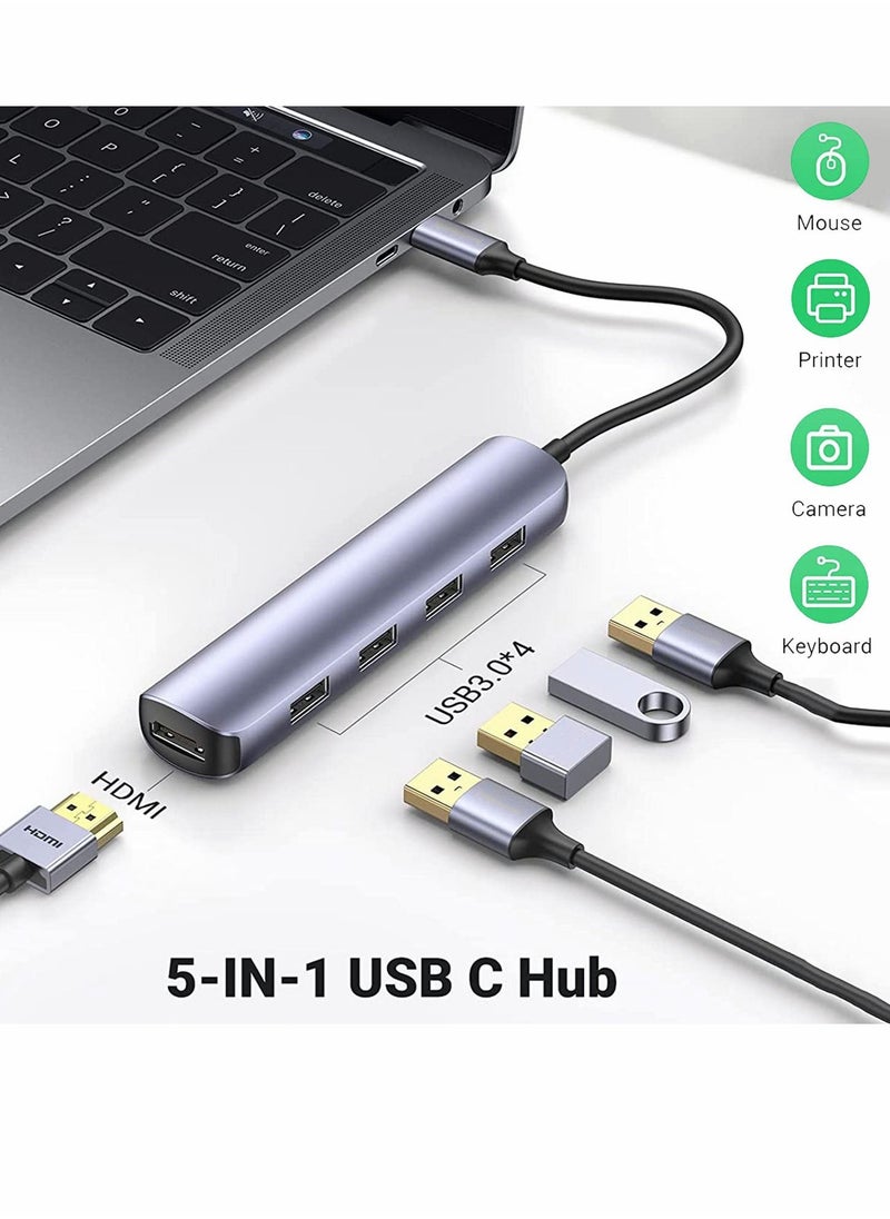 Y&D 5 in 1 USB C Hub Multiports Type Dock to HDMI Adapter USB-C Docking Station with 4K HDMI, 4 3.0 Ports Compatible for MacBook Pro, Air 2019/2018/2017, 12'' MacBook, iPad XPS 13  - Image 2