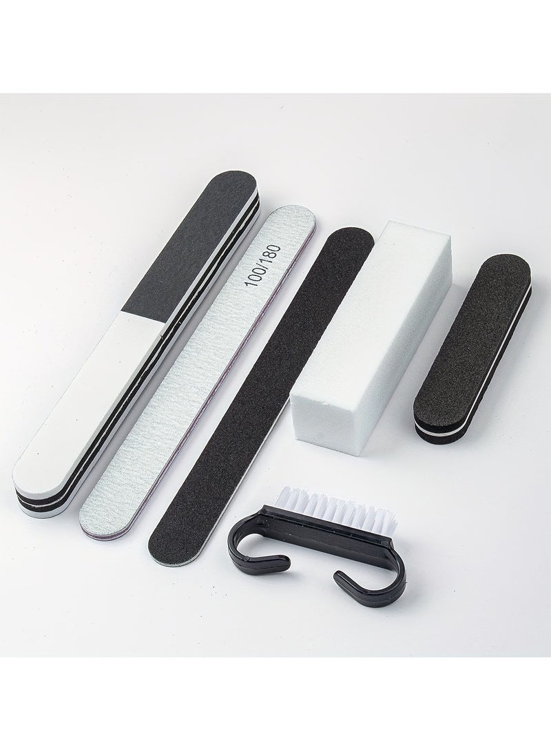 طقم مانيكير للأظافر، مع شريط تلميع ثلاثي الجوانب + مبرد رمادي أبيض + مبرد رقائق خشب + كتلة تلميع رباعية الجوانب + مبرد إسفنجي صغير + فرشاة مانيكير، لتلميع الأظافر وتشكيلها - Image 1