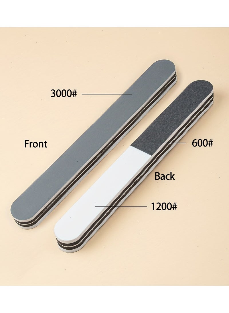 طقم مانيكير للأظافر، مع شريط تلميع ثلاثي الجوانب + مبرد رمادي أبيض + مبرد رقائق خشب + كتلة تلميع رباعية الجوانب + مبرد إسفنجي صغير + فرشاة مانيكير، لتلميع الأظافر وتشكيلها - Image 2