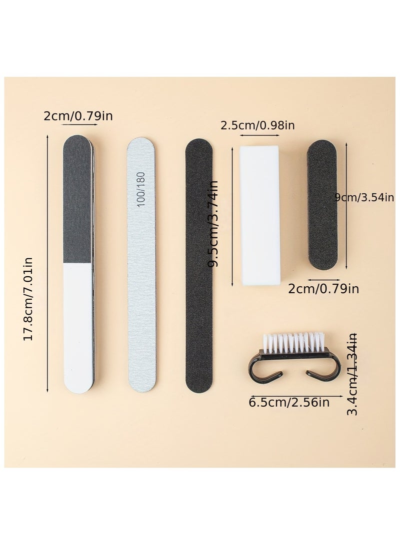 طقم مانيكير للأظافر، مع شريط تلميع ثلاثي الجوانب + مبرد رمادي أبيض + مبرد رقائق خشب + كتلة تلميع رباعية الجوانب + مبرد إسفنجي صغير + فرشاة مانيكير، لتلميع الأظافر وتشكيلها - Image 3