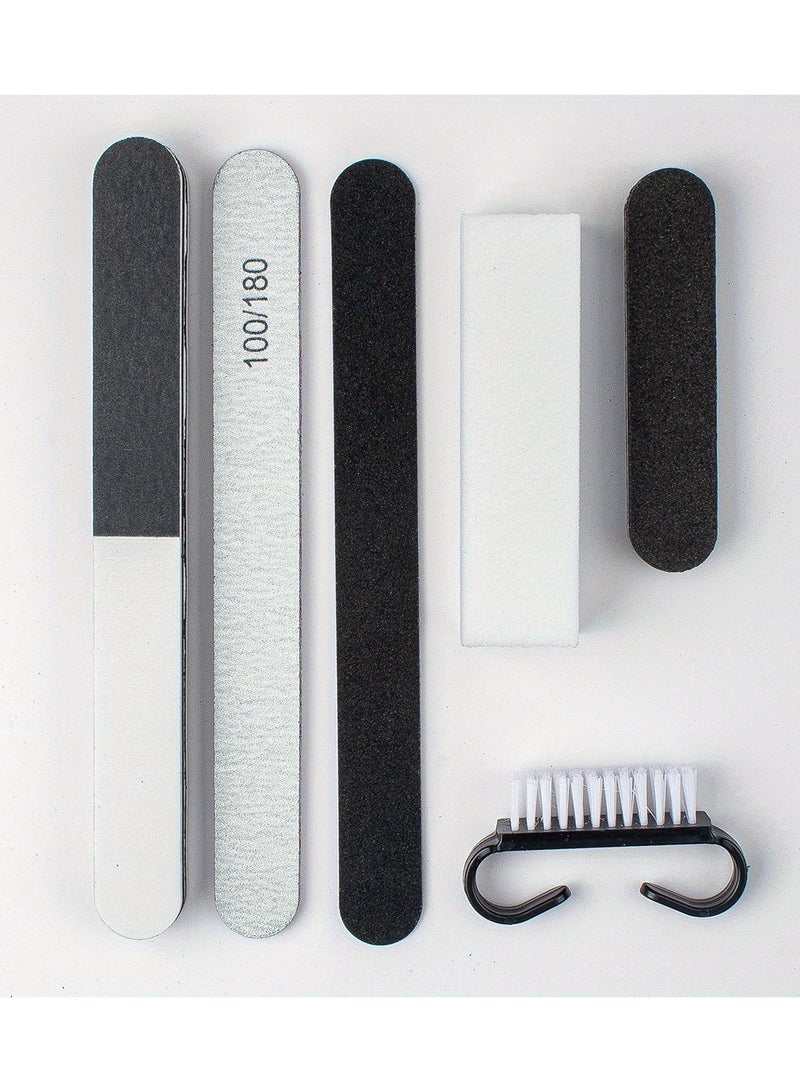 طقم مانيكير للأظافر، مع شريط تلميع ثلاثي الجوانب + مبرد رمادي أبيض + مبرد رقائق خشب + كتلة تلميع رباعية الجوانب + مبرد إسفنجي صغير + فرشاة مانيكير، لتلميع الأظافر وتشكيلها - Image 4