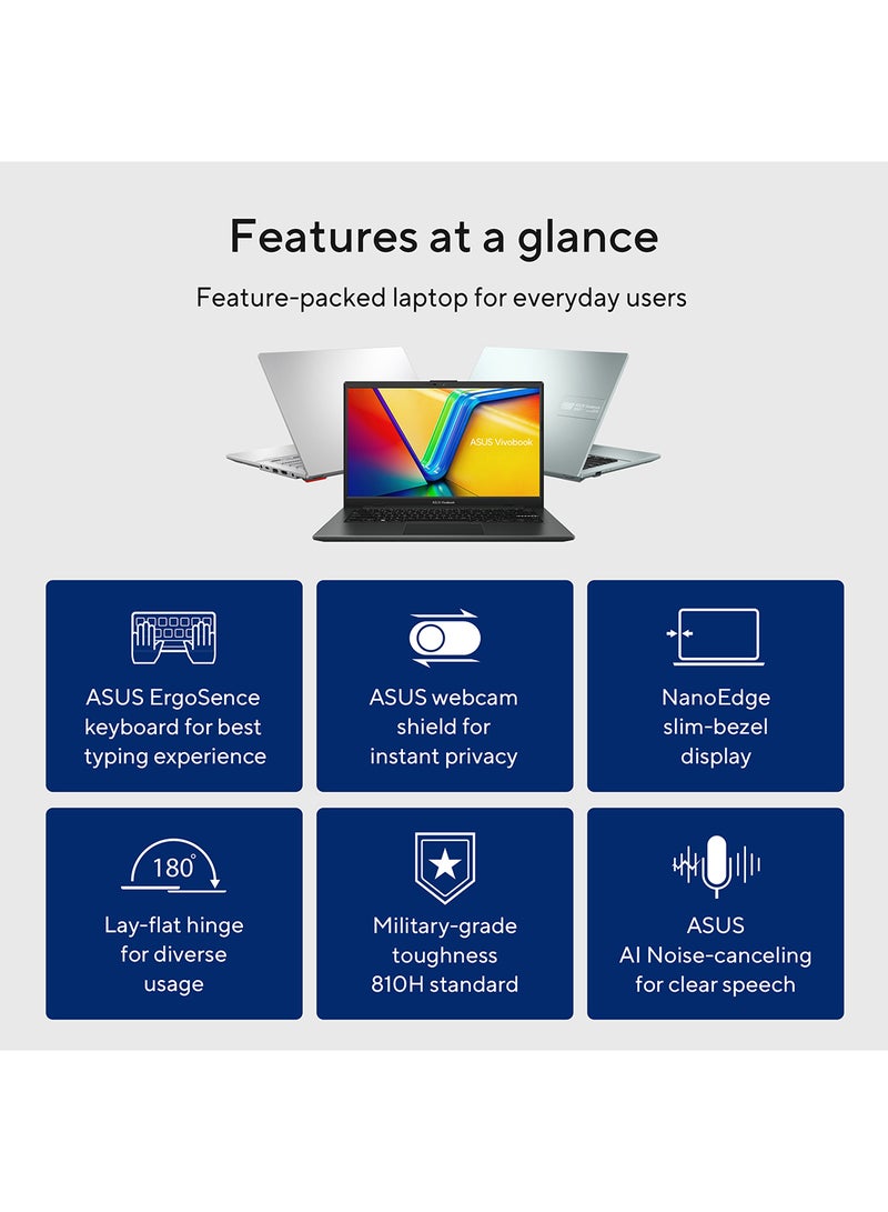 ASUS Vivobook GO 14 E1404GA-NK039W Laptop With 14-Inch Display, Core i3-N305 Processor/8GB RAM/256GB SSD/Intel UMA Graphics/Windows 11 Home English/Arabic Cool Silver - Image 5