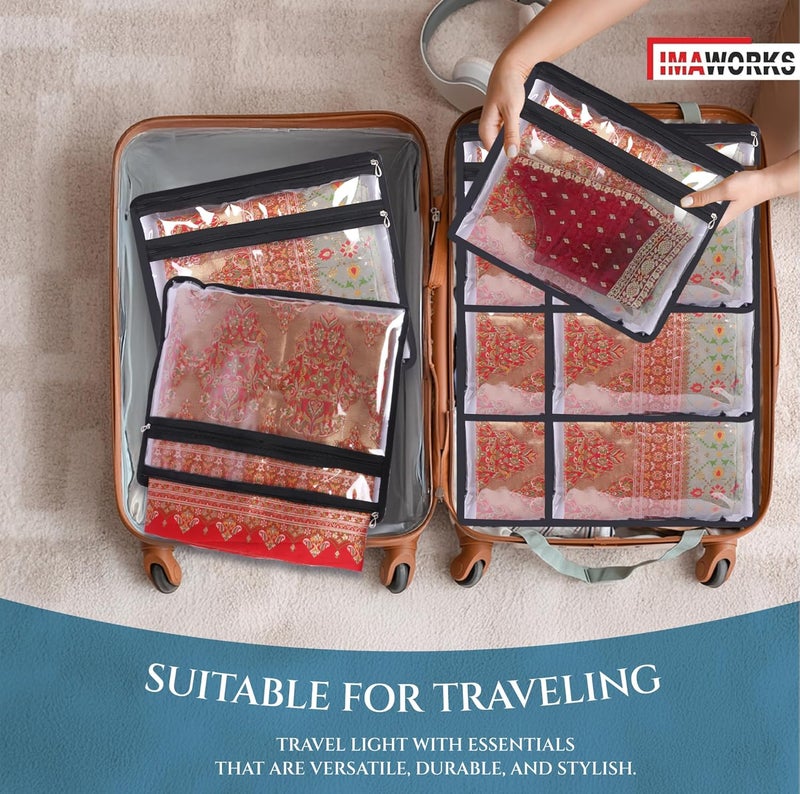 IMAWORKS Plastic Transparent Single Saree Bags/Covers For Storage With Blouse Pocket Set Of - 6 Big Size (16 X 14 Inches) With Zip Closure For Clothes Bags and Wardrobe Organizer (6) - Image 5