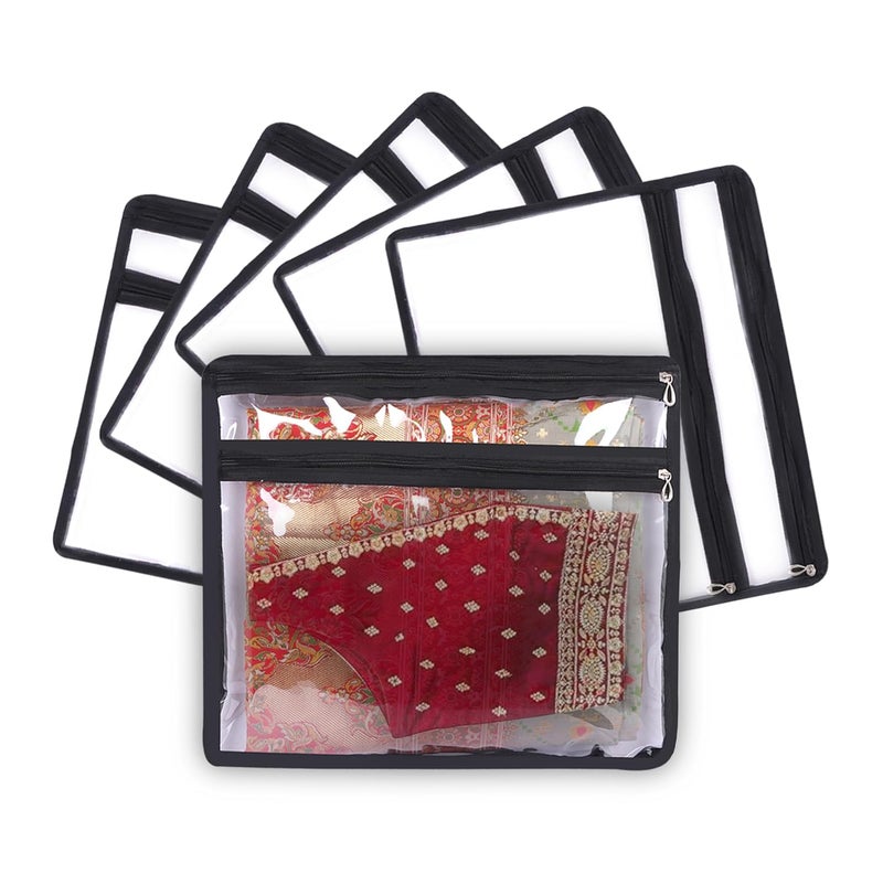 IMAWORKS Plastic Transparent Single Saree Bags/Covers For Storage With Blouse Pocket Set Of - 6 Big Size (16 X 14 Inches) With Zip Closure For Clothes Bags and Wardrobe Organizer (6) - Image 1