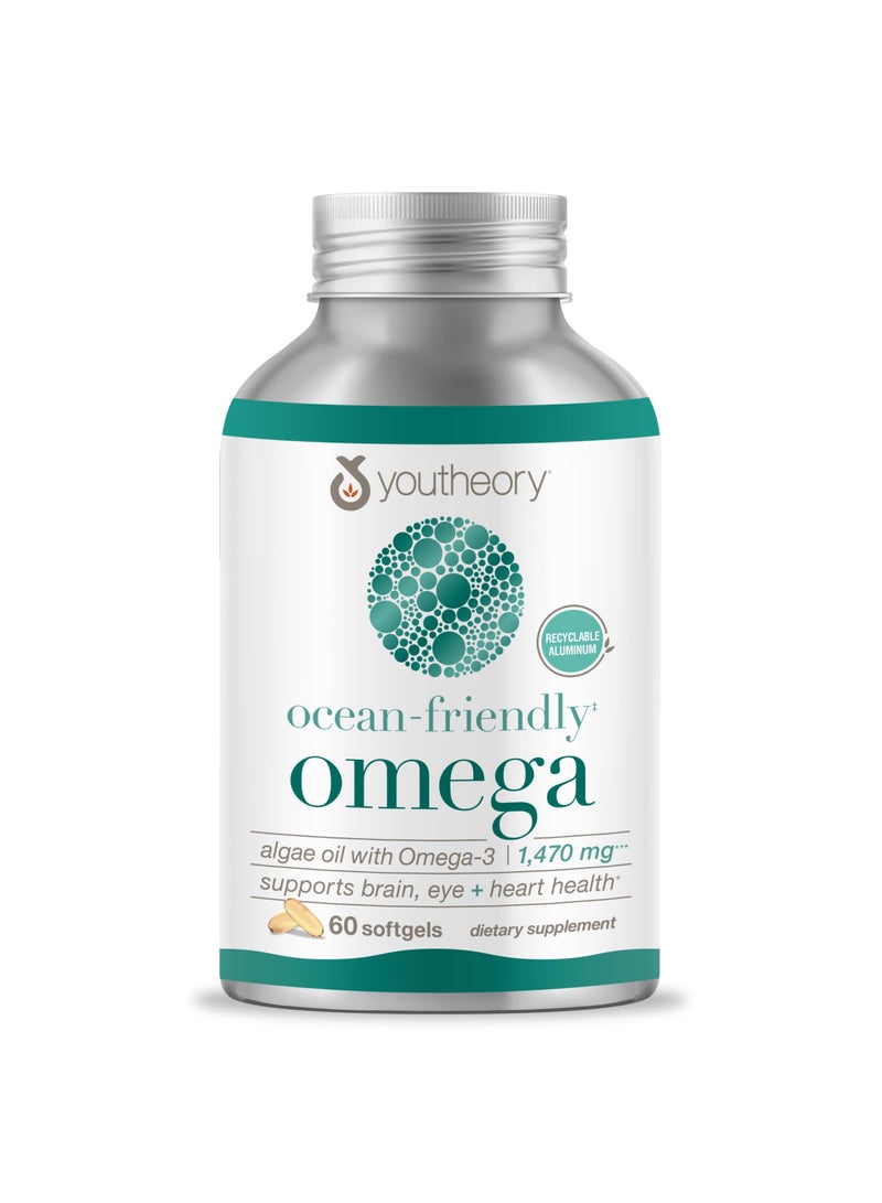 youtheory Oceanfriendly Omega Algae Oil With Omega3 1470 Mg Supports Brain Eye + Heart Health 60 Softgels - Image 1