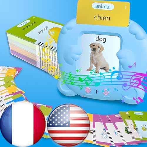 HALCONTORNO Bilingual English French Flash Cards Franais Talking Flash Cards for Kids Pocket Speech for Toddlers 312 Educational Learning Toy Audible Gift Play Cards Autism Sensory Toys Blue - Image 1