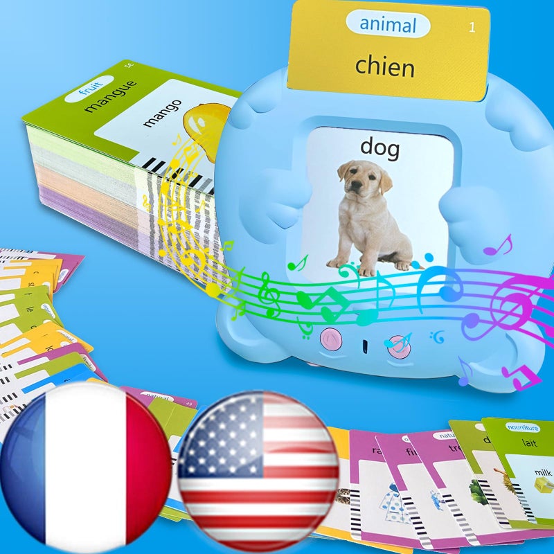 HALCONTORNO Bilingual English French Flash Cards Franais Talking Flash Cards for Kids Pocket Speech for Toddlers 312 Educational Learning Toy Audible Gift Play Cards Autism Sensory Toys Blue - Image 2