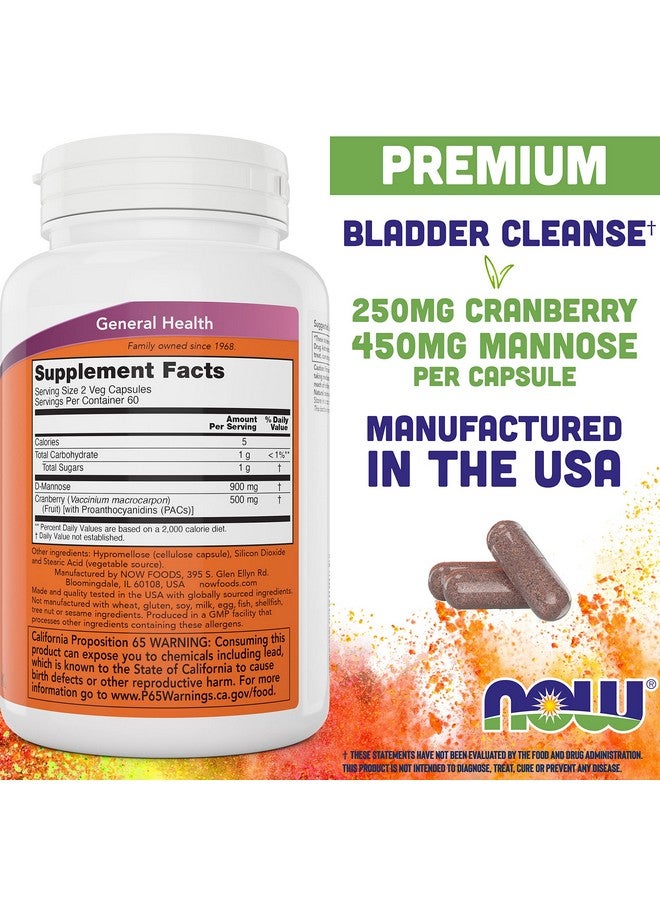 now Foods Mannose Cranberry 120 Veg Capsules With Pac 450Mg Dmannose 250Mg Whole Cranberry Bladder Cleanse And Urinary Tract Health* Vegan Friendly Supplement Nongmo - Image 3