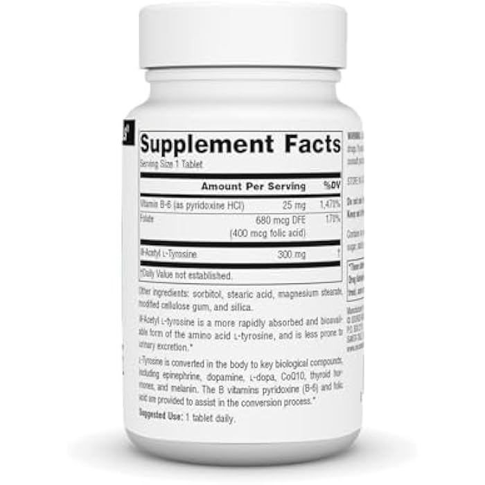 Source Naturals N-Acetyl L-Tyrosine Dietary Supplement, 300 mg - 60 Tablets - Image 2