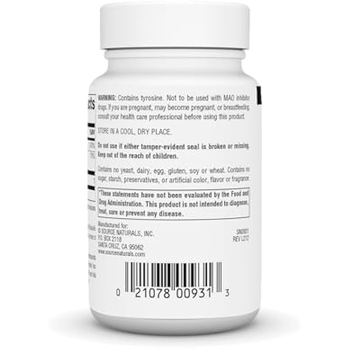 Source Naturals N-Acetyl L-Tyrosine Dietary Supplement, 300 mg - 60 Tablets - Image 3