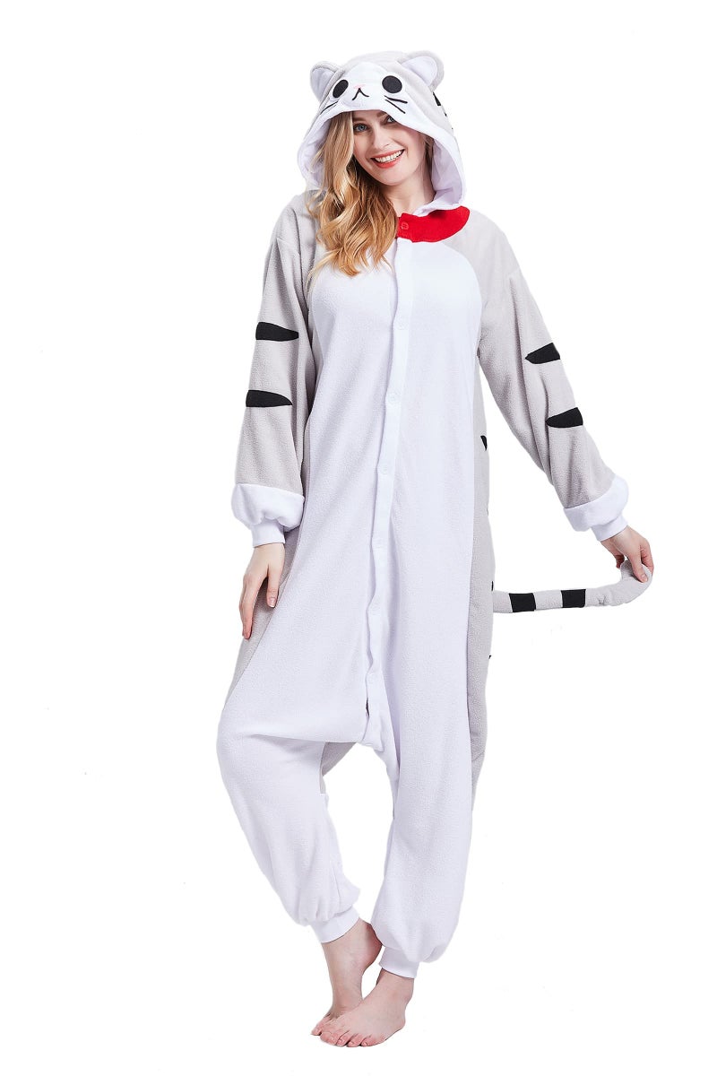 Magicalani Cheese Cat Onesie Adult Pajamas Unisex Halloween Animal Costume Sleepwear for Men Women Comfy Fun Cosplay Outfit
