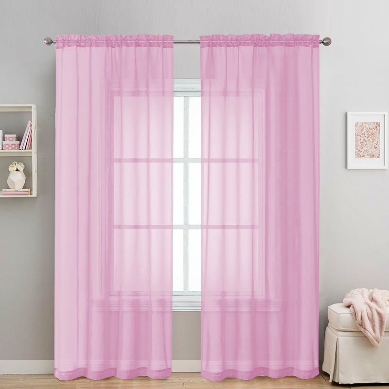 OVZME 2 Pack: Basic Pink Sheer Curtain 84 Inches Long, Light Filtering Sheer Drapes for Living Room Bedroom, Each 42" W x 84" L - Image 1