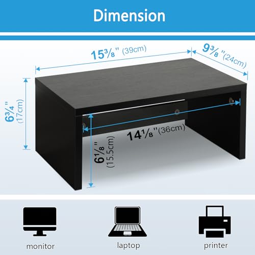 TEAMIX 14.2 inch Monitor Stand Riser, Wood Monitor Riser with Storage for Desk Small Monitor Stand TV/Screen/PC/Laptop Riser Computer Stand Desktop Shelf (Black-Higher) - Image 4