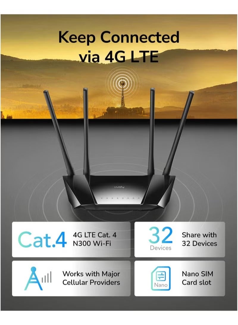 Cudy LT400 300 Mbps Wireless N 4G LTE Router - Image 2