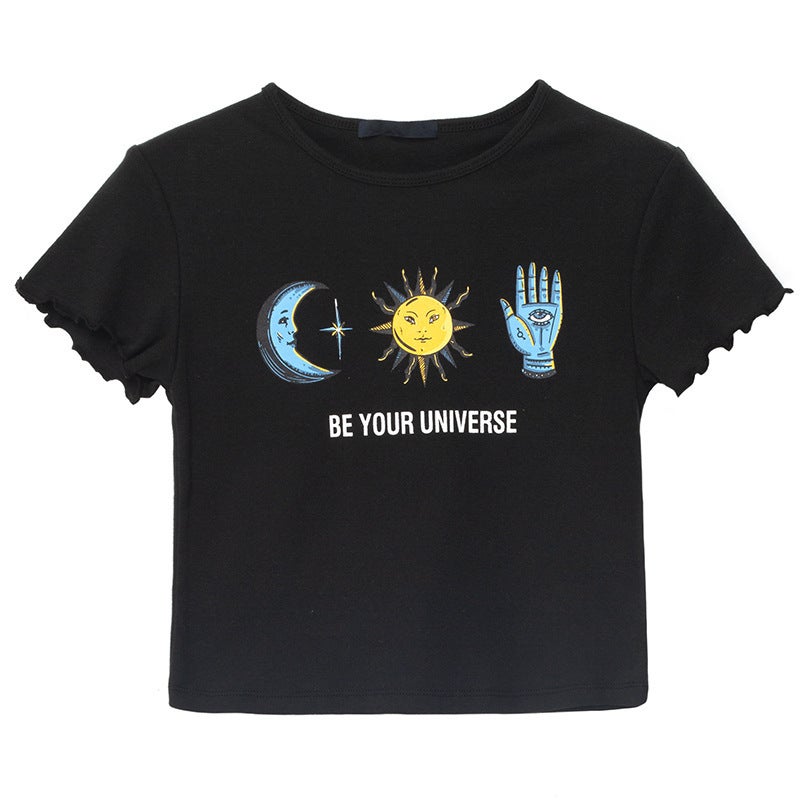 2023 new online red super popular bm elegant style cropped Hong Kong style top butterfly short sleeve t-shirt womens T-shirt 303 * Black 