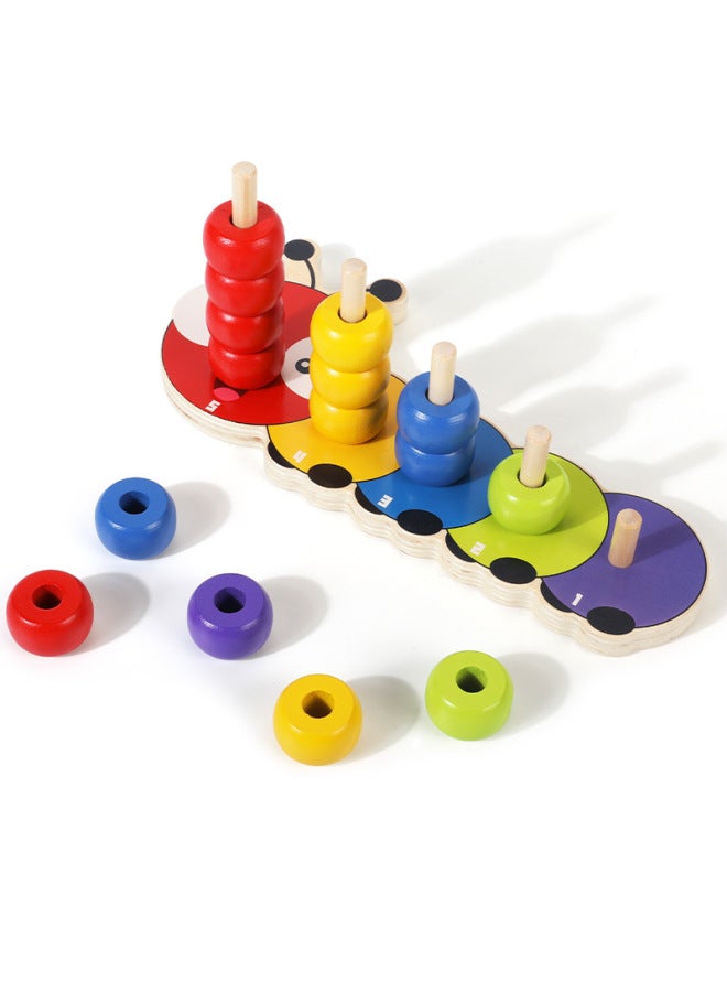 Wooden Caterpillar Stacked Column Beaded Building Blocks Early Education Color Cognition Children's Educational Assembled Toys-Color:Caterpillar Stacked Column Beaded Building Blocks  - Image 3