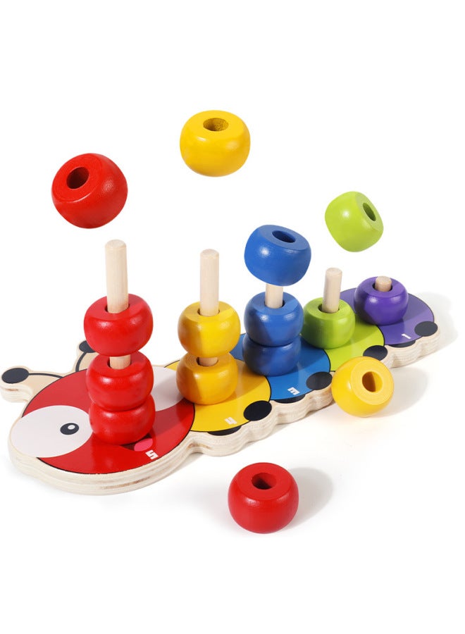 Wooden Caterpillar Stacked Column Beaded Building Blocks Early Education Color Cognition Children's Educational Assembled Toys-Color:Caterpillar Stacked Column Beaded Building Blocks  - Image 1