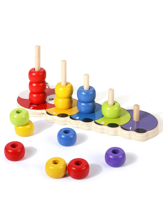 Wooden Caterpillar Stacked Column Beaded Building Blocks Early Education Color Cognition Children's Educational Assembled Toys-Color:Caterpillar Stacked Column Beaded Building Blocks  - Image 2