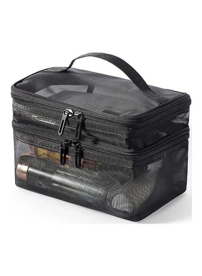 Travel Makeup Bag Double Layer Cosmetic Bag Mesh Makeup Bags Large Toiletry Bag for Women Makeup Bag Organizer with Handle - Image 1