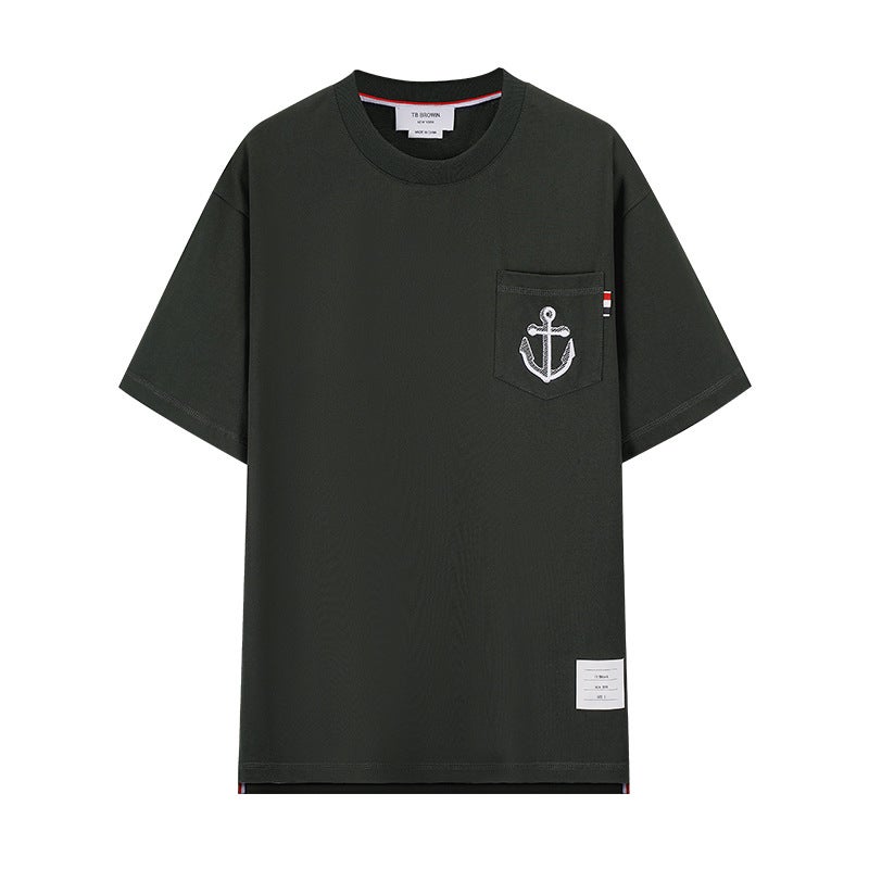 Tb Browin2025 New Summer Style Fine Sulfur Cotton Round Neck T-Shirt for Men and Women with Anchor Embroider Short Sleeves - Image 1