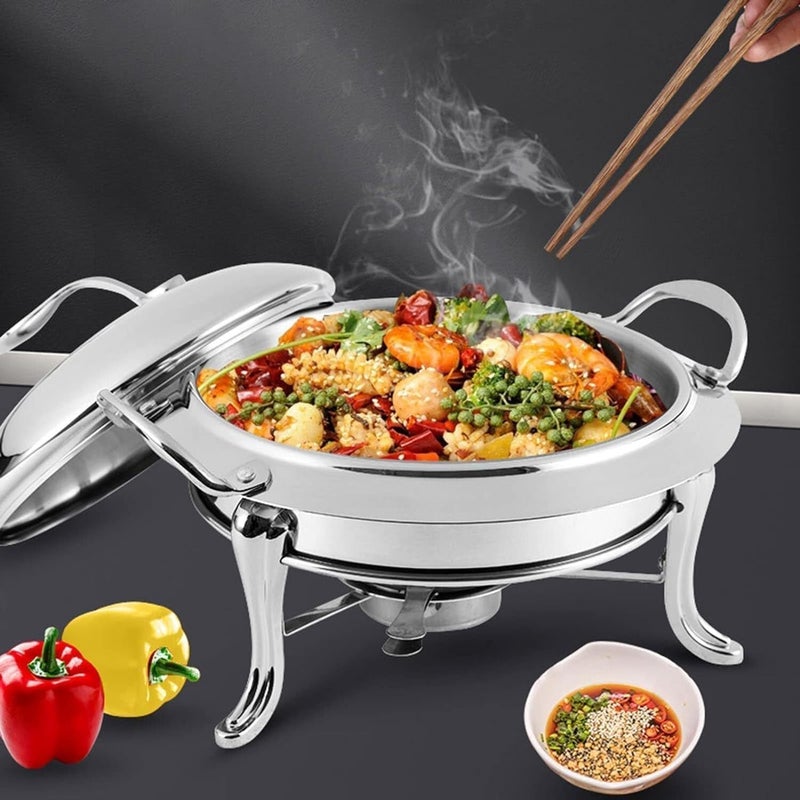 Chafing Dish Set, Full Size Stainless Steel Round Buffet Server with Pans, Lid and Fuel Holders, for Catering Party Wedding Dinner Food Warmer,Silver-24Cm,Gold,28cm - Image 2