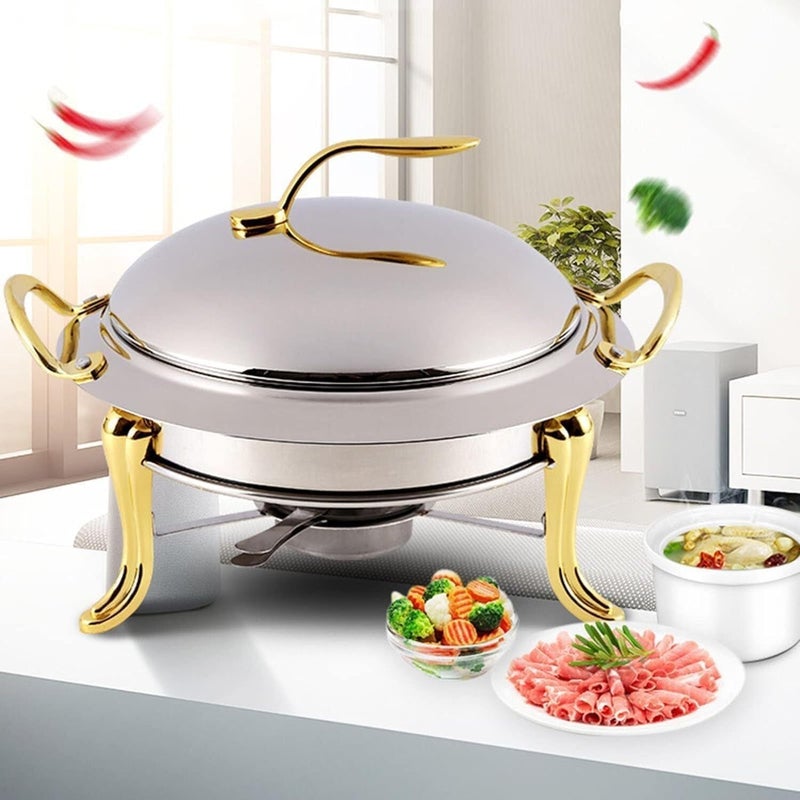 Chafing Dish Set, Full Size Stainless Steel Round Buffet Server with Pans, Lid and Fuel Holders, for Catering Party Wedding Dinner Food Warmer,Silver-24Cm,Gold,28cm - Image 5
