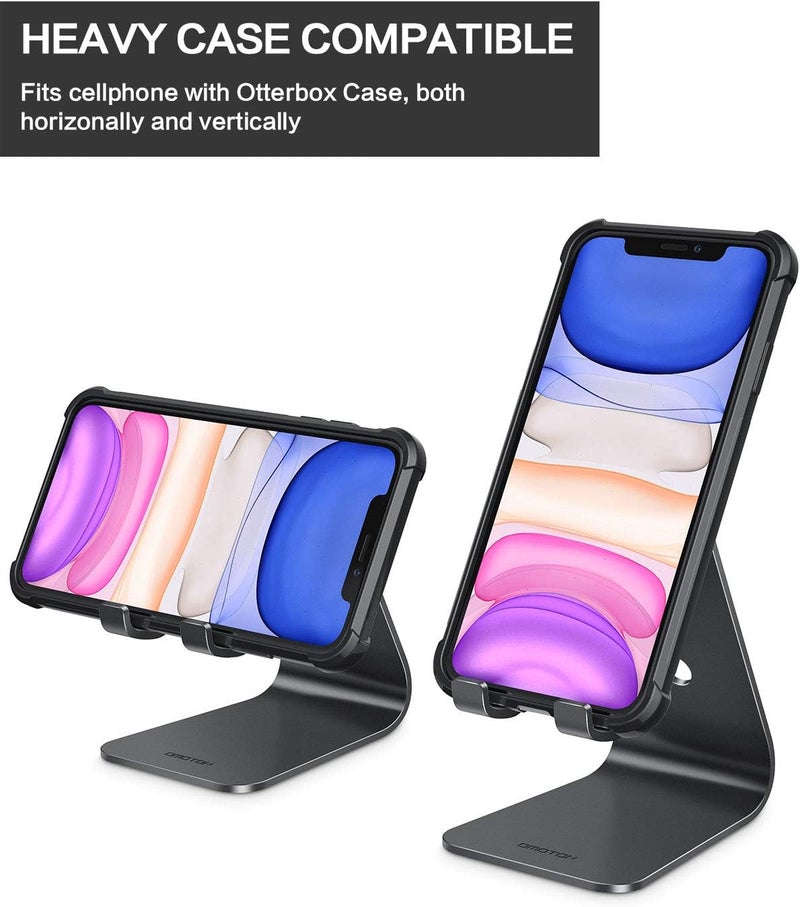 Omoton Upgraded Aluminum Cell Phone Stand, C1 Durable Cellphone Dock with Protective Pads, Smart Stand Designed for iPhone 17 Air, 16/15/14/13 Pro Max XR XS, iPad mini, Android Phones, Black - Image 2