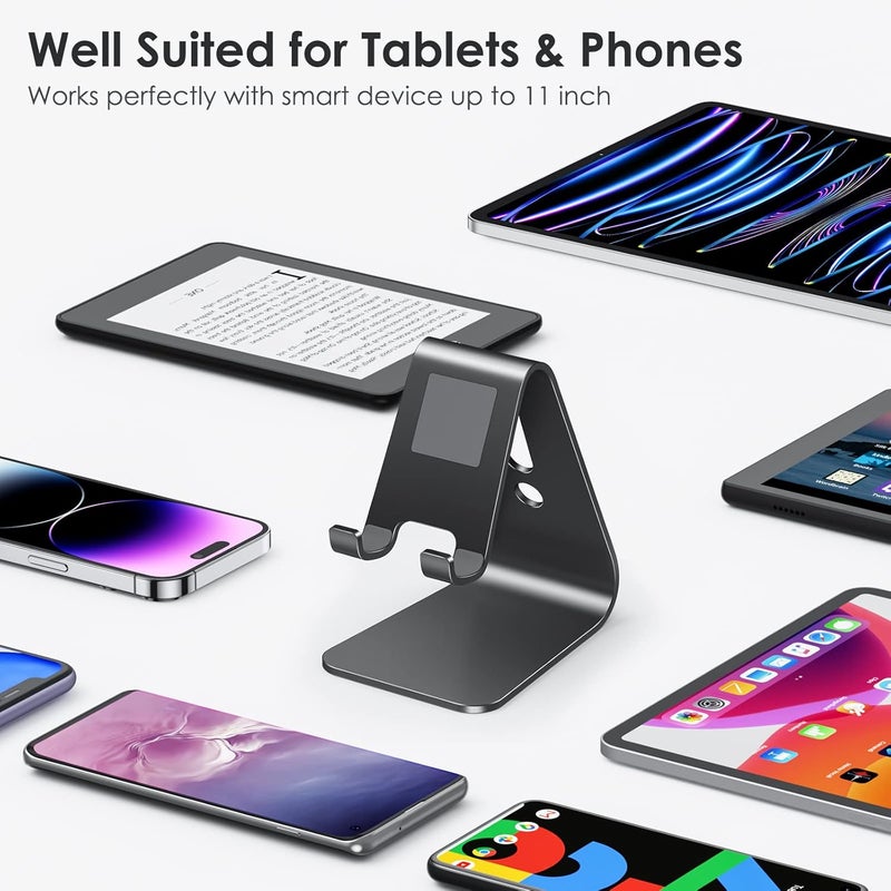 Omoton Upgraded Aluminum Cell Phone Stand, C1 Durable Cellphone Dock with Protective Pads, Smart Stand Designed for iPhone 17 Air, 16/15/14/13 Pro Max XR XS, iPad mini, Android Phones, Black - Image 3