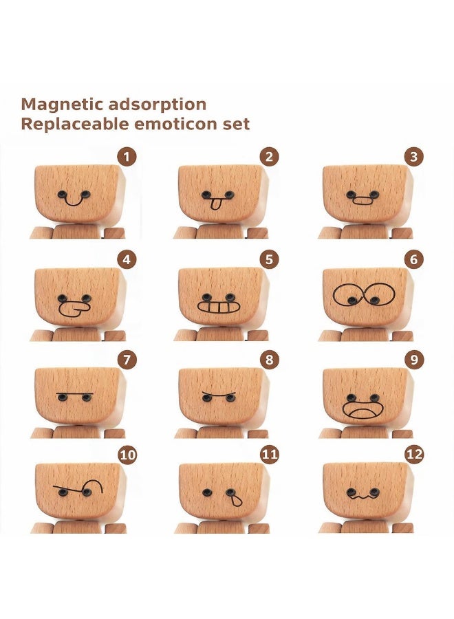 Mordely 2 Pack Shaking Wooden Man Figurines for Car Dashboard, Cute Spring Leg Bobble Doll Ornaments with Interchangeable Expression Accessories and Beanie Hats, Funny Wooden Desk Decor Gift - Image 2