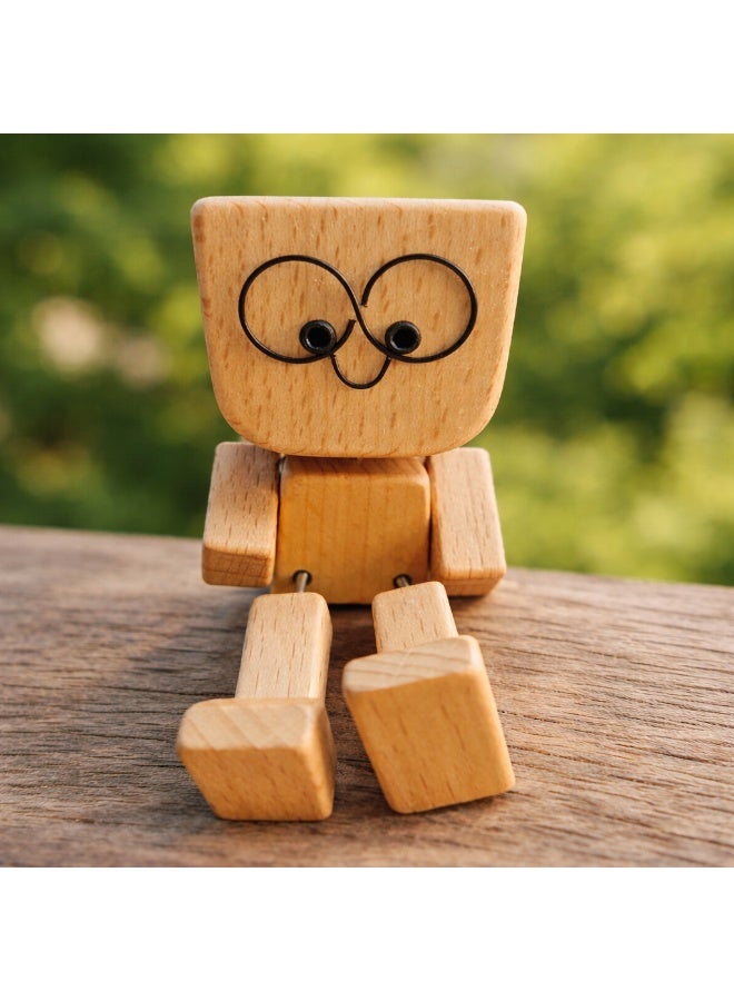 Mordely 2 Pack Shaking Wooden Man Figurines for Car Dashboard, Cute Spring Leg Bobble Doll Ornaments with Interchangeable Expression Accessories and Beanie Hats, Funny Wooden Desk Decor Gift - Image 3