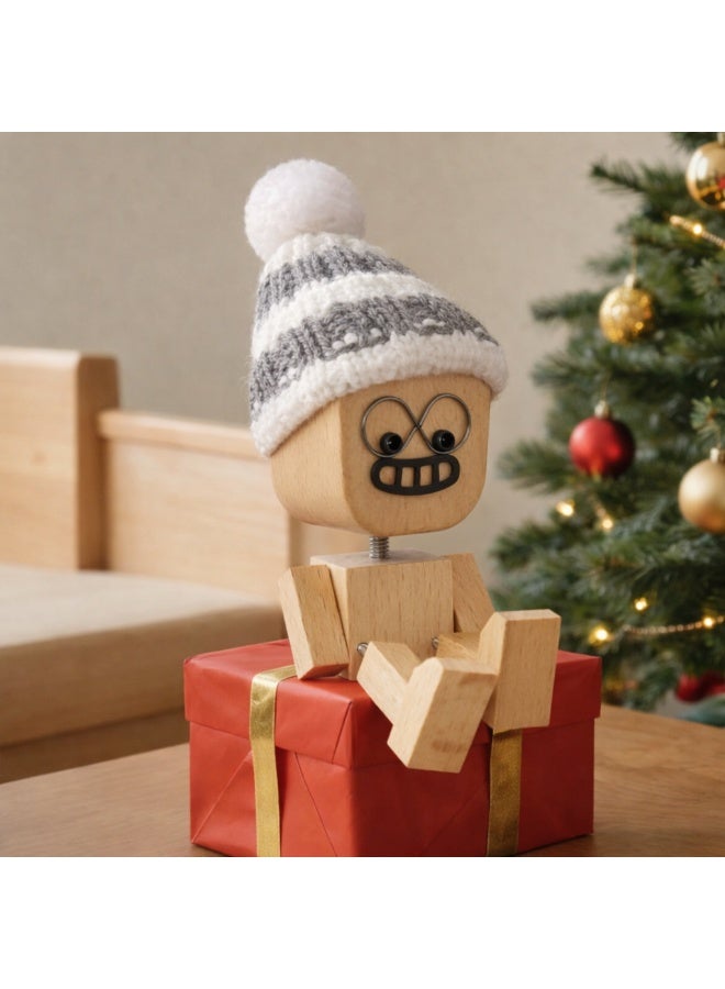Mordely 2 Pack Shaking Wooden Man Figurines for Car Dashboard, Cute Spring Leg Bobble Doll Ornaments with Interchangeable Expression Accessories and Beanie Hats, Funny Wooden Desk Decor Gift - Image 5