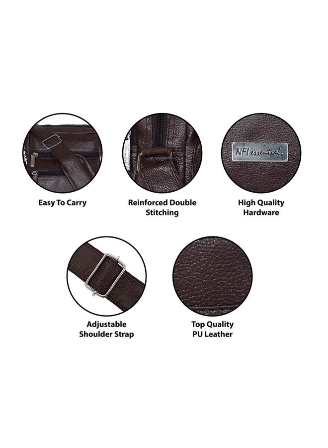 NFI essentials حقيبة س sling جلدية أساسية للرجال حقيبة يد عبر الجسم حقيبة صدر حقيبة كتف جانبية حقيبة سفر جلدية أنيقة هدية شركات حقيبة مراسلة جواز السفر حقيبة جانبية مكتبية (بني داكن) - Image 3