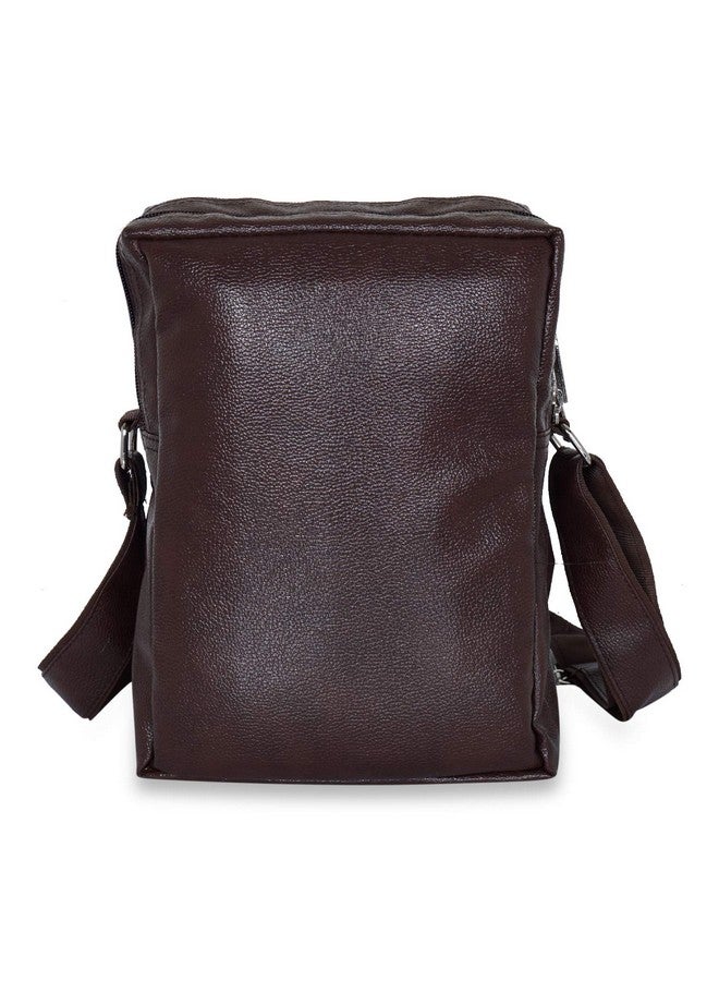 NFI essentials حقيبة س sling جلدية أساسية للرجال حقيبة يد عبر الجسم حقيبة صدر حقيبة كتف جانبية حقيبة سفر جلدية أنيقة هدية شركات حقيبة مراسلة جواز السفر حقيبة جانبية مكتبية (بني داكن) - Image 2