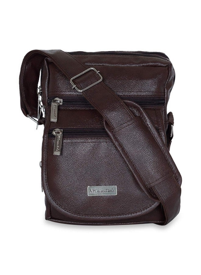 NFI essentials حقيبة س sling جلدية أساسية للرجال حقيبة يد عبر الجسم حقيبة صدر حقيبة كتف جانبية حقيبة سفر جلدية أنيقة هدية شركات حقيبة مراسلة جواز السفر حقيبة جانبية مكتبية (بني داكن) - Image 1