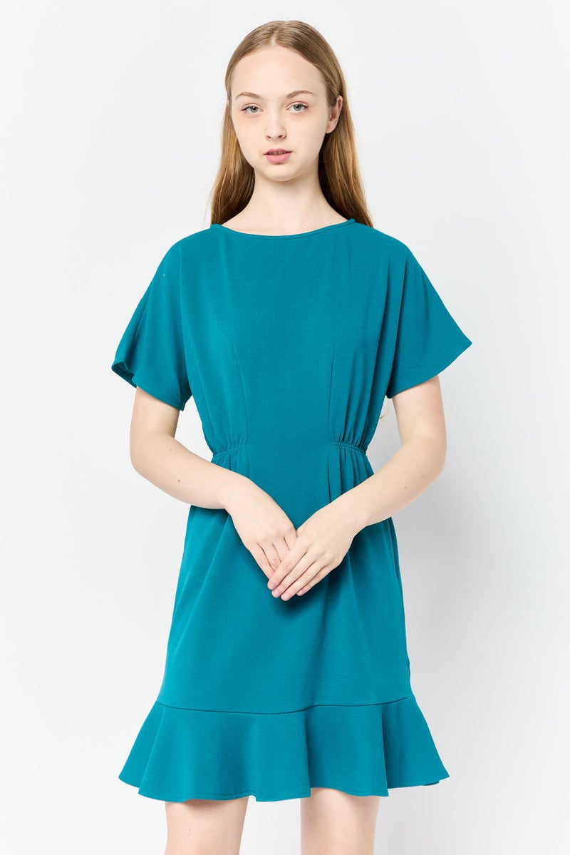 Donna Morgan Women Ruched Fit And Flare Dress, Green - Image 1