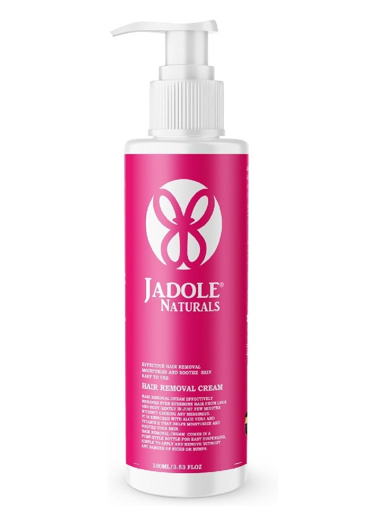 Jadole Naturals Hair Removal Cream for Body & Legs with Pump Bottle, Aloe Vera & Vitamin E - 100ml - Image 1