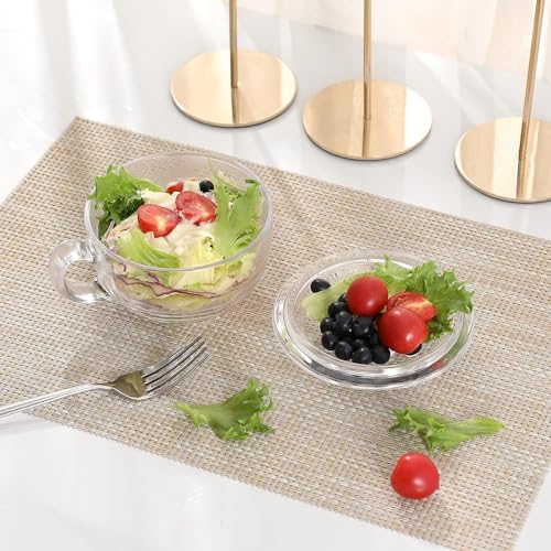 Red-Rubby Soup Bowl with Handle 450ml Clear Glass Oatmeal Breakfast Bowls Microwave Safe Glassware Yogurt Bowl for Dessert Pasta Rice Noodle, (Pack of 2) - Image 4