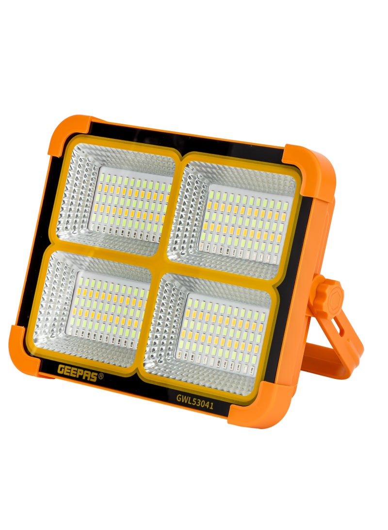 GEEPAS Rechargeable LED Work Light with Solar Panel-288 PCS LEDs, White, Warm, Blue and Red Lights/ Long Service Life, Good Stability, Energy Saving, USB Out Mobile Charging  - Image 1