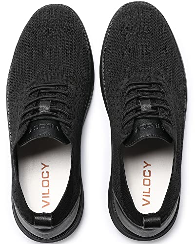 VILOCY Men's Casual Dress Sneakers Oxfords Business Shoes Lace Up Lightweight Comfortable Breathable Walking Knit Mesh Fashion Sneakers Tennis All Black,EU45 - Image 3
