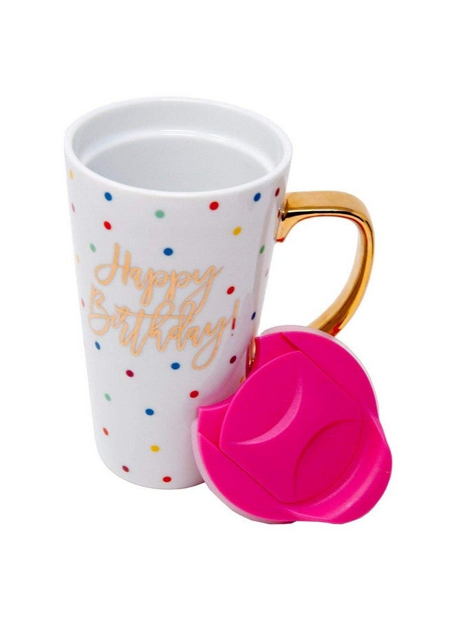 Lady Jayne 13oz Spill Proof Ceramic Coffee Travel Mug with Lid Series Pink Gold with Lid… (Happy Birthday) - Image 3