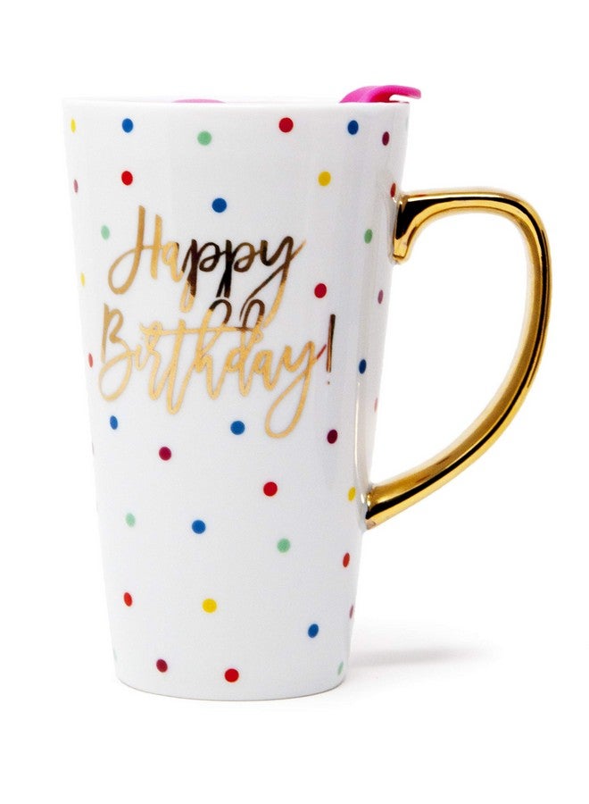 Lady Jayne 13oz Spill Proof Ceramic Coffee Travel Mug with Lid Series Pink Gold with Lid… (Happy Birthday) - Image 2