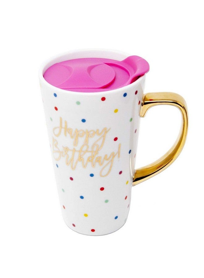 Lady Jayne 13oz Spill Proof Ceramic Coffee Travel Mug with Lid Series Pink Gold with Lid… (Happy Birthday) - Image 4