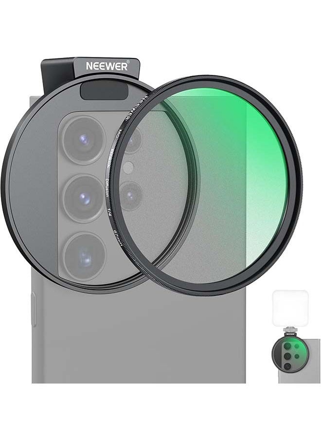 Neewer - NEEWER 67mm 1/4 Black Diffusion Filter & Cold Shoe Phone Clip for Phone, Includes Carrying Pouch and Lens Cleaning Cloth, Compatible with Galaxy S24 Series iPhone 15 Pro Max 14 Pro Max 13 Pro Max - Image 1