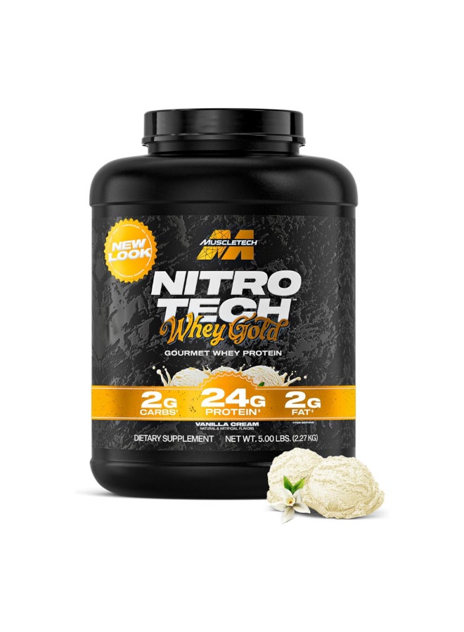 MuscleTech Nitro-Tech 100% Whey Gold Protein Powder, 24g Protein, 5.5g BCAAs, 4g Glutamine, Rapid Absorption, French Vanilla Creme, 2.27kg (5Lb), 69 Servings - Image 1