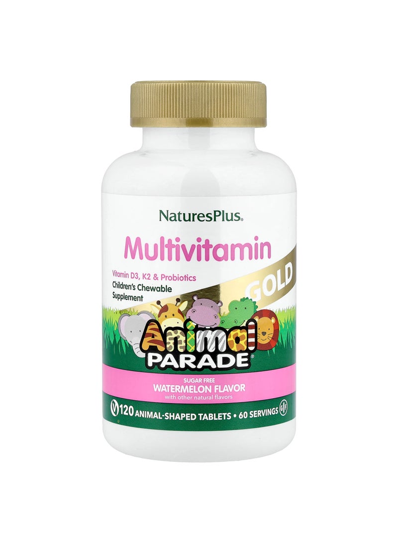 NaturesPlus Animal Parade Gold, Children's Chewable Multivitamin Supplement, Watermelon, 120 Animal-Shaped Tablets