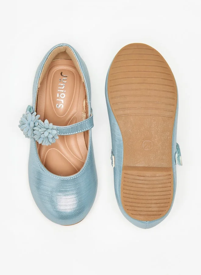JUNIORS Girls Floral Accent Ballerina Shoes with Hook and Loop Closure