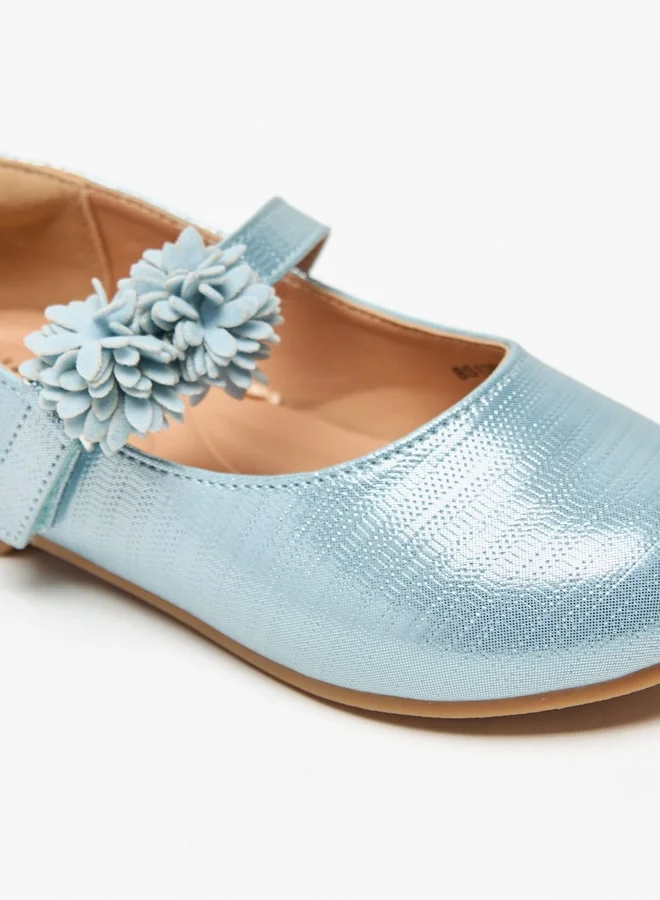 JUNIORS Girls Floral Accent Ballerina Shoes with Hook and Loop Closure