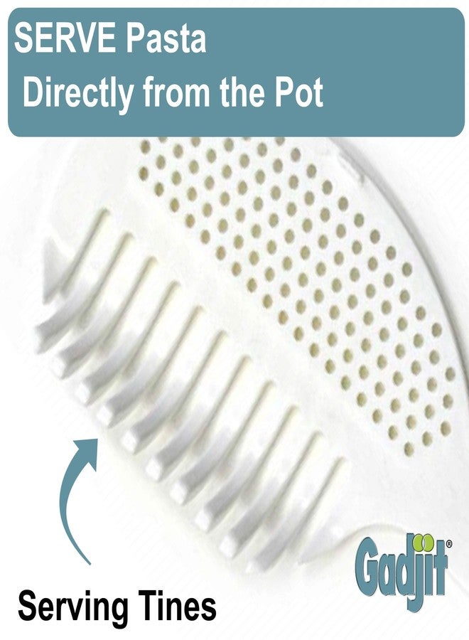Gadjit Pasta Strain & Serve - Pot Strainer and Pasta Server, Two-Sided Kitchen Tool for Draining, Lifting & Serving Pasta - Multipurpose, Space-Saving Cooking Essential (White) - Image 4